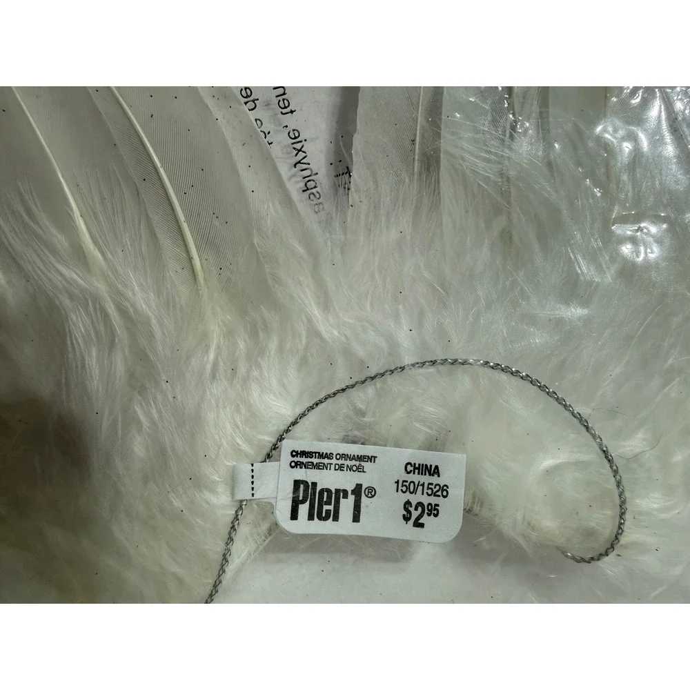 Pier 1 Imports White Feather Angel Wing Christmas Ornaments Glitter Set of 4